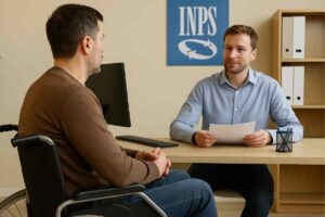 Disabile davanti ad un operatore dell'INPS