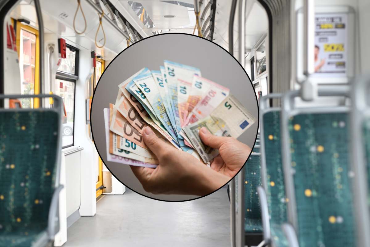 collage euro e interno di un bus