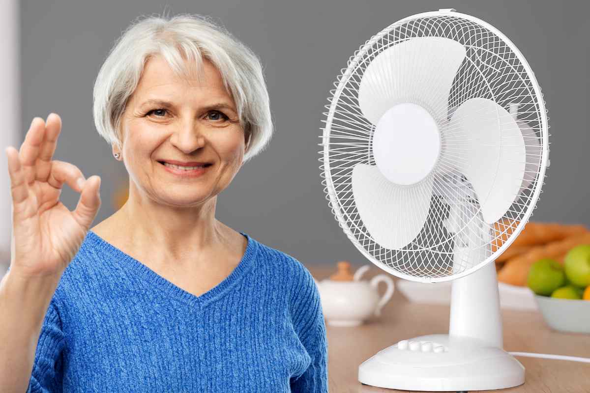 donna anziana gesto ok e ventilatore